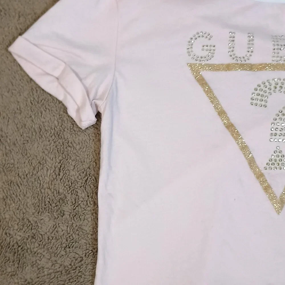 Guess/T Shirt/Girls Large 14/Pink/Rhinestone Logo Y2K Crop Top  Description: - Picture 5 of 8